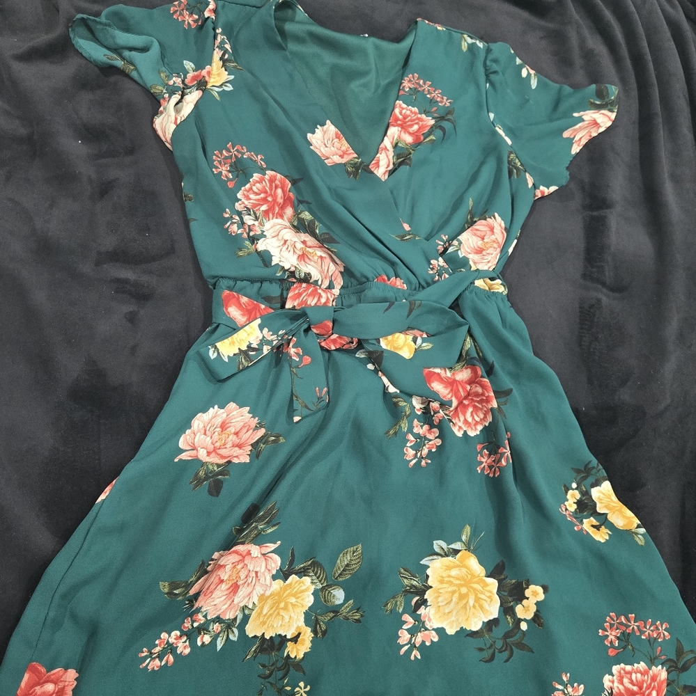 Floral Green Wrap Dress